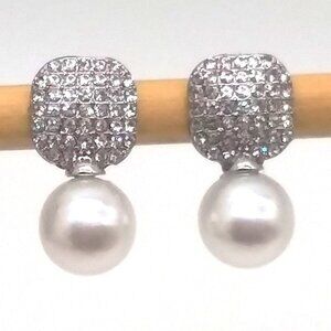 Earrings Pearl Rhinestone Elegant Drop Hollywood Glam Trendy Silver Stylish NEW